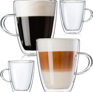 Set of 4, 12oz, Glass Coffee Mugs - Double Wall Insulated Cups